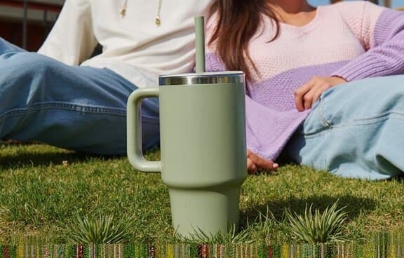 Shop the look — lifestyle scene with premium tumbler